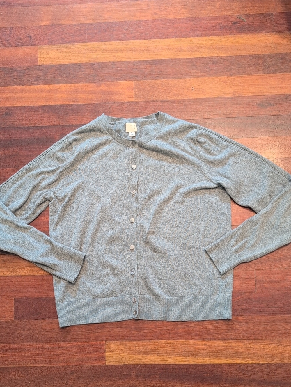 a new day Light Gray Button-Front Crewneck Cardigan With Sleeve Detail
